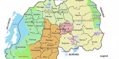 地图卢旺达问题与地区和部门